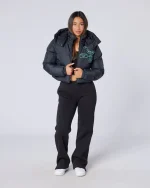 Womens Cropped Puffer Jacket Black Aqua (4)